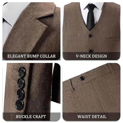 Men's Retro 3 Piece Herringbone Tweed Suit Wool Tuxedos Set Groom Wedding Prom4