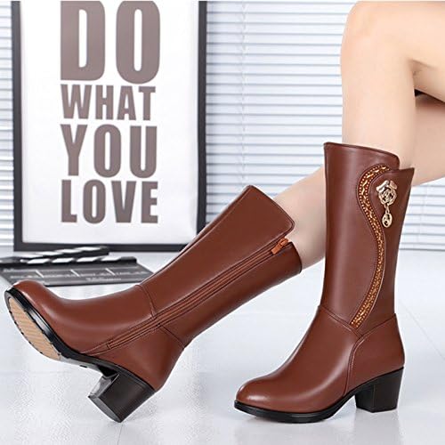 Duberess Women's Wool Lined Warm Winter Anti Slip Zip Chunky Heel Fashion Classic Mid-calf Boots - Image 4