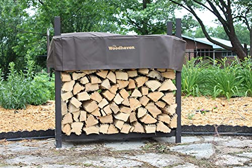 Woodhaven Brown 4Ft Heavy Duty - Made In The Usa - Indoor Outdoor Firewood Storage Log Rack With Seasoning Cover Set - Metal Firewood Rack #TOP2
