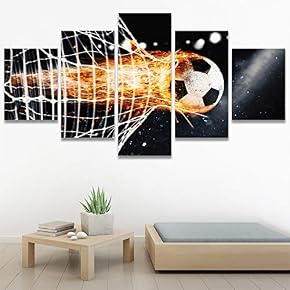 SIGNWIN 5 Panel Canvas Wall Art Soccer Fire...