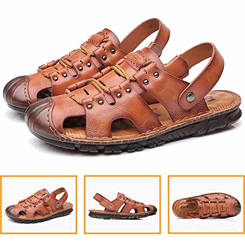 Men's Closed Toe Leather Sandal, Summer Outdoor Adjustable Fisherman Water Sandals, Walking Casual Sandals2