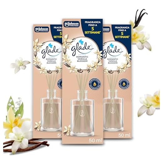 Glade Diffusore a Bastoncini, Profumatore per Ambienti con Oli Essenziali, Fragranza Romantic Vanilla Blossom, Confezione 3 diffusori da 50ml