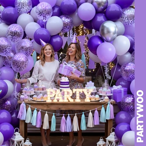 Image of PartyWoo Purple Balloons 65pcs 12 Inch Light Pastel Dark Metallic Purple Lilac Lavender Confetti Balloons for Graduation Baby Shower Birthday Wedding Anniversary Butterfly Princess Party Decorations
