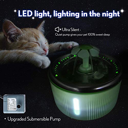 lesotc Cat Fountain Stainless Steel 68oz/2L Pet Water Fountain Ultra Quiet 2 Ways to Drink Dog Water Fountain Automatic Drinking Cat Water Dispenser Dog Fountain LED Light with 2 Replacement Filters - Thumbnail 7