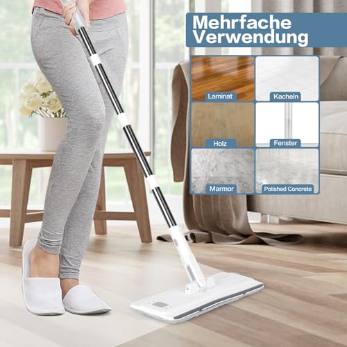 Wischmopp Set mit Eimer,Masthome Putzeimer mit Wischmop und 5 Mikrofaser Moppkopf, Wischmopp Set mit 140cm Edelstahl Griff, Bodenwischer mit Auswringfunktion für Alle Böden - Weiß – Bild 7