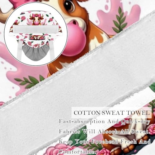 Image of 2 PCS Bouffant Cap with Button Ponytail Pouch Working Cap Sweatband Adjustable Surgical Cap Black and White Cow