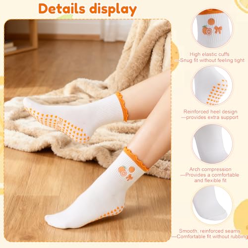 Image of Jspupifip 2 /4 /5 Pairs Womens Embroidery Non Slip Pilates Yoga Socks | Cute Grippy Crew Socks Offered Fit Barre Workout Hospital Indoor Barefoot Daily Activities For Ladies