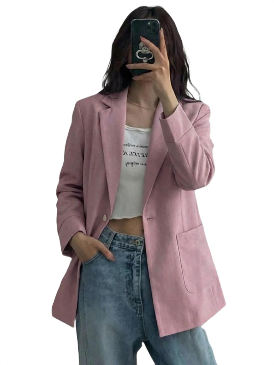 cadmon Women Lavender Formal Blazer Jacket Open Front Long Sleeve Smart Office Workwear Coat-picture-25