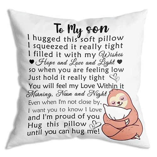 ZNGFON Hug This Pillow Until You Can Hug Me Son Gifts Fundas de almohada suaves de 18 x 18 pulgadas, Navidad, cumpleaños, regalos de graduación de mamá y papá, regalo del día del niño, regalos de
