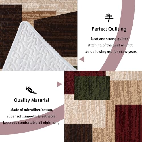 Image of Tyrot 3 Piece Brown Red Vintage Quilt Twin Size Red Bedding Set