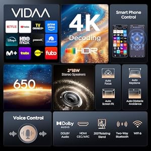 Smart Projector 4K [VIDAA Live TV & 36W Dolby & Voice Control] with WiFi6 and Bluetooth, Short Throw Projector Compatible with Netflix, AI Auto Focus, HDR10, Home Theater Proyector for Outdoor Movies — photo 3 of 6