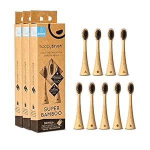 happybrush® Nachhaltige Aufsteckbürsten aus Bambus für elektrische Schall-Zahnbürste Eco VIBE 3 - Sensitiv bei empfindlichen Zähnen und Zahnfleisch - 3x3 Stück