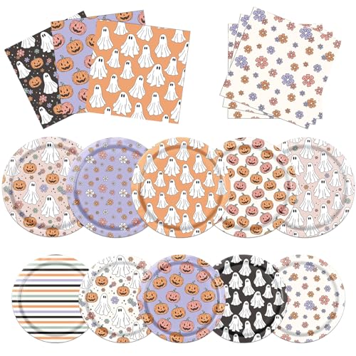 Halloween Party Plates and Napkins, 60Pcs Halloween Party Supplie...