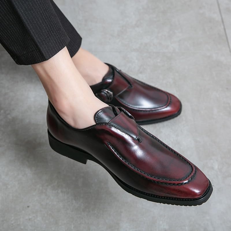 Monk Dress Shoes for Men's Comfort Orthopedic Prom Outdoor Round Toe Working Low Top Shoe Burnished Leather Slip-on2