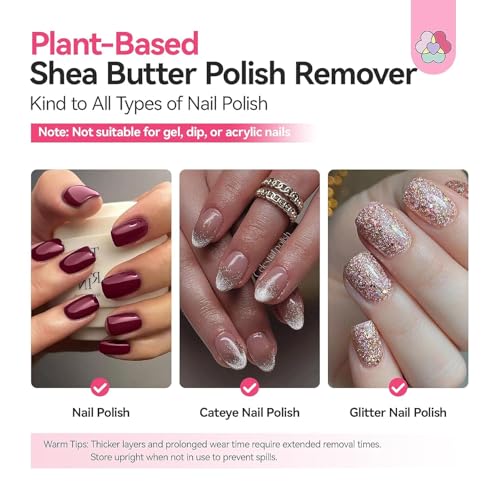 SAVILAND Plant-Based Nail Polish Remover Kit: 6.76 fl.oz Non Acetone Fingernail Polish Remover Shea Butter Nail Remover with Castor Oil VE Cuticle Oil & Nail Removal Tools for All Nail Polish Types