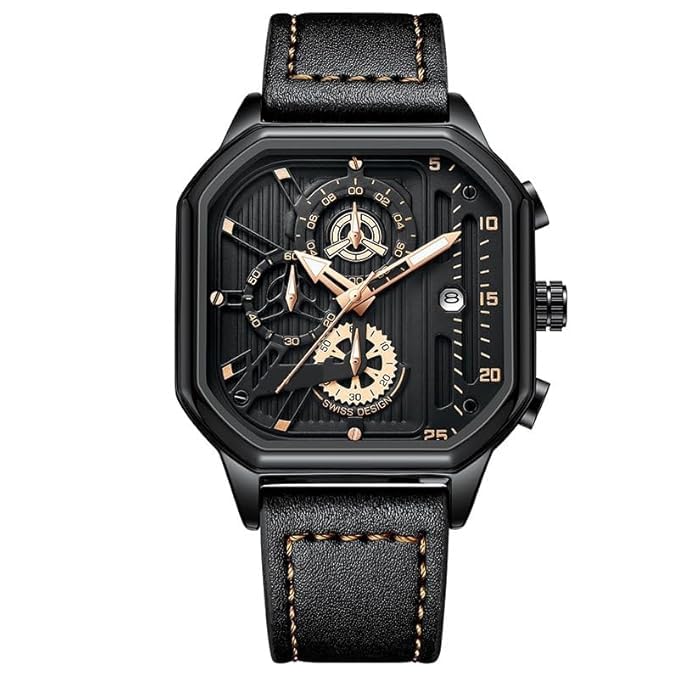 Image of Carlson Raulen Chronograph Waterproof Luxury Fashion Military Sports Rectangle Wrist Watch for Men (Black)
