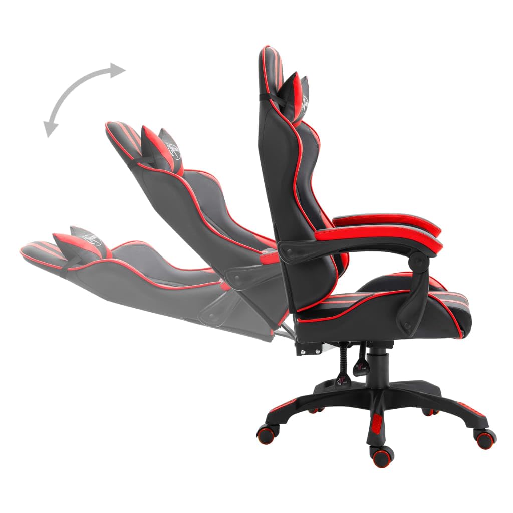 Silla de gaming de piel sintética roja con reposabrazos ajustable, reposacabezas y soporte lumbar, silla giratoria ergonómica para oficina, silla de ordenador