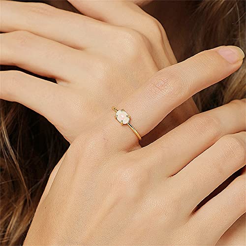 Dainty Opal Promise Band Ring for Women 14K Gold Plated Cute Oval White Fire Opal Birthstone Statement Stackable Finger Rings Comfort Fit Fashion Birthday Wedding Holiday Mother's Jewelry Gift2
