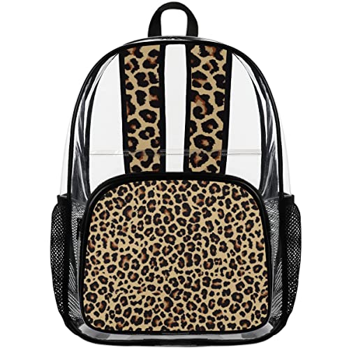 Leopard Clear Backpack Stadium Approved Heavy Duty PVC Transparent Backpacks Large See Through Bag for Work Travel Sports Events Concerts4