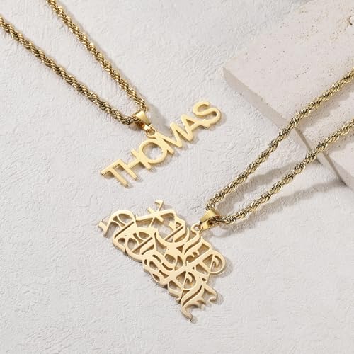 MeMeDIY Personalized Name Necklace for Men Women Custom Letter Number Single Row/Double Row Name Plate Pendant Necklace with Rope/Spiga/Cuban Link Chain, 16 to 24 Inches Hip Hop Jewelry Gift4