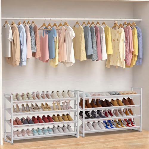 Image of Large Shoe Rack 8 Tier Shoe Organizer, Heavy Duty Metal 4-Tier Stackable Shoe Storage Vertical Shoe Rack for Closet Front Door Entrance, Up to 50 Pairs, 44.8 inch W x 11.4 inch D x 56.7 inch H, White