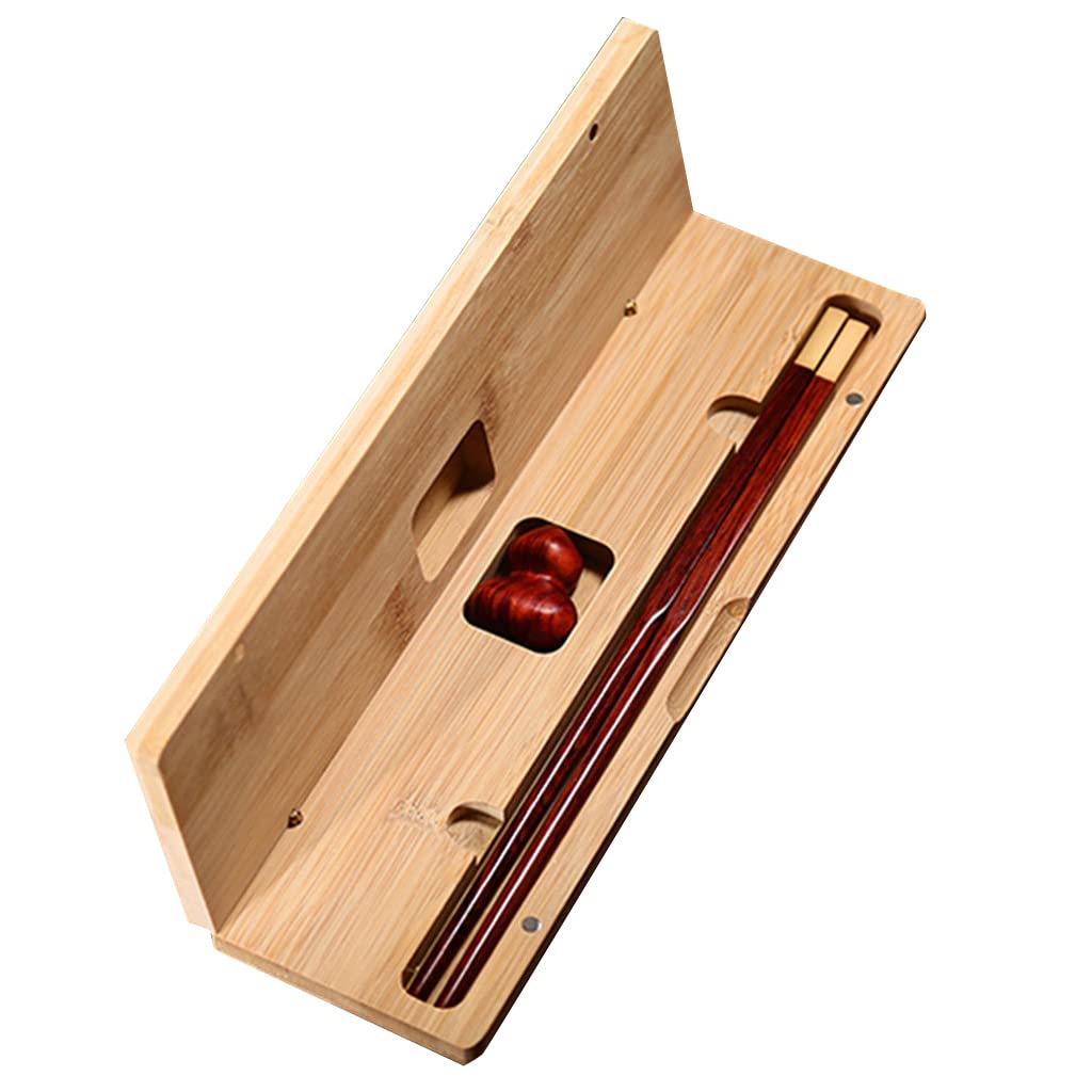 Juego de regalo de palillos reutilizables de madera con estuche, palillos japoneses de sushi y juego de soporte para palillos, palillos chinos de lujo de madera roja natural, palillos antidesliz