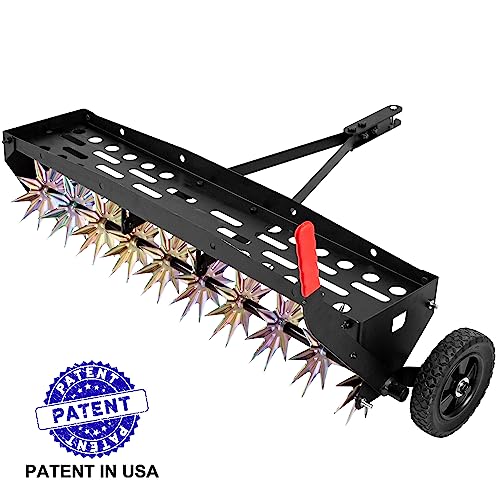 Suchtale 40-Inch Tow Behind Spike Aerator with Galvanized Steel Tines, Durable Lawn Aerator Soil Penetrator Spikes Tractor with Extra-Wide Tow Bar for Lawn and Farm, Black