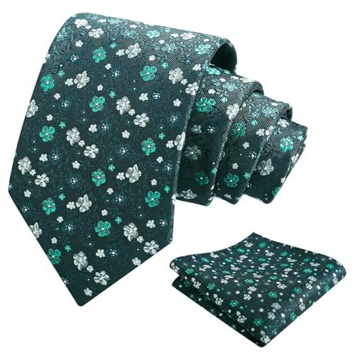 Image of Alizeal Mens 3.15inches Exquisite Floral Tie with Small Flower Printed Pocket Square
