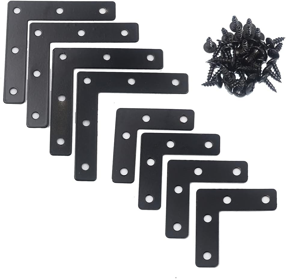 DGOL 20 Packs Two Sizes 3-1/8 inch and 2 inch L Black Flat Corner Braces with Screw, Picture Photo Frame Angle Bracket