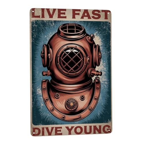 Inspirational quote wall decor featuring Dive Young Mini Poster Bathroom Ocean Coating For Shower Walls Poolside Corners And Compact Nautical Spaces Perfect For 8x12 inch metal sign for man cave