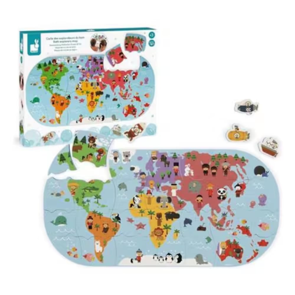 Janod - Bath Explorers Map - Early Years Bath Toy - Handling and Dexterity - Ages 3 and Up, J04719