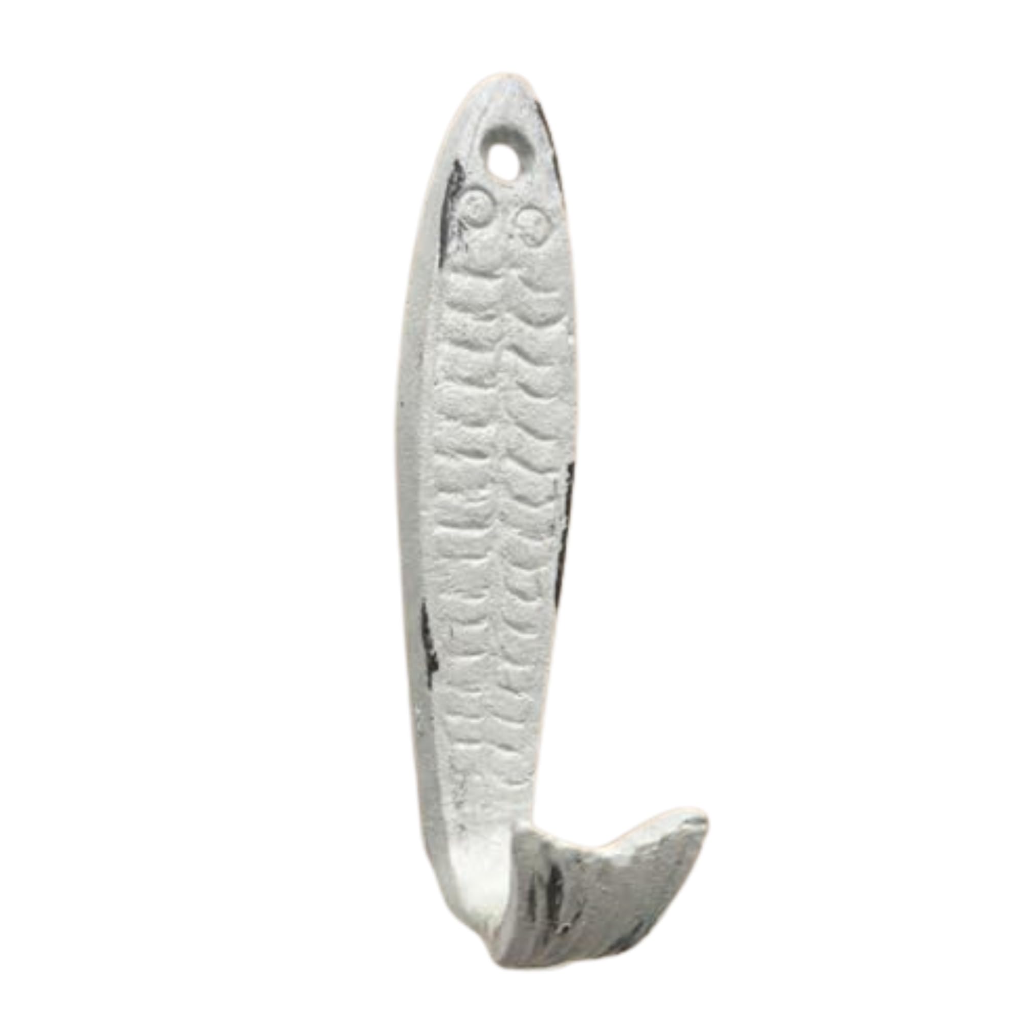 The Bridge Collection Fish Shaped Metal Indoor/Outdoor Coastal Wall Hook-Beach Towel Hook (White)