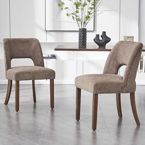 VKNOW Wooden Dining Chairs Set of 2, Modern Fabric Upholstered Dining Room Chair Kitchen Chairs, Farmhouse Dinner Chair for Kitchen Dining Room, Brown