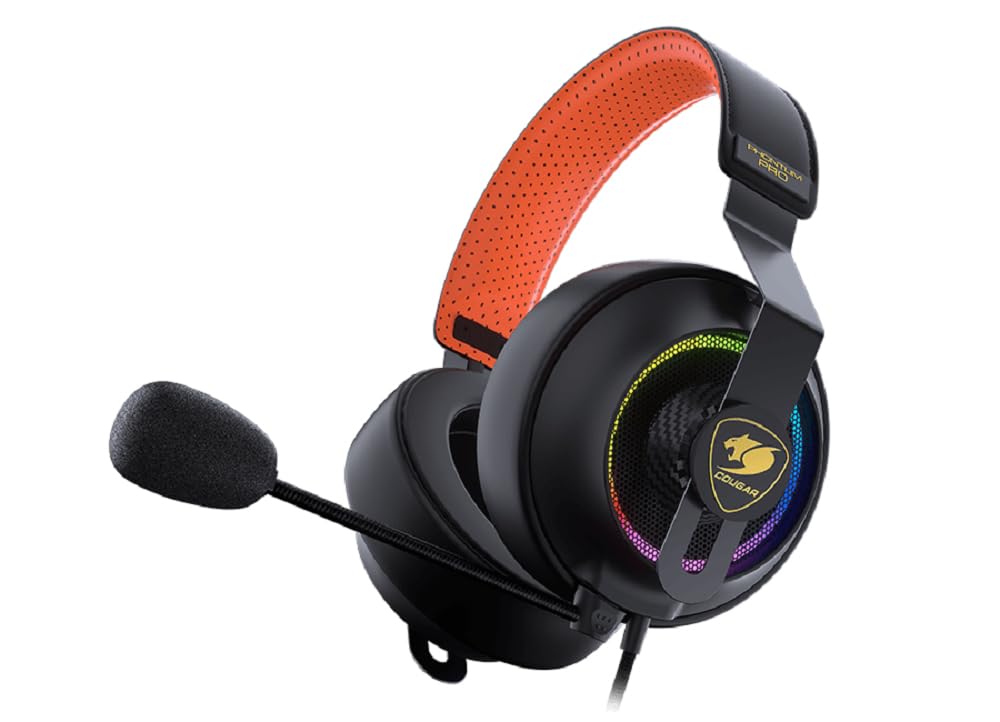 COUGAR PHONTUM PRO PRIX 7.1 WIRED USB-A GAMING HEADSET, CUSTOMIZABLE RGB, VIRTUAL SURROUND SOUND, 53MM GRAPHENE DIAPHRAGM DRIVERS, 9.7MM NOISE CANCELLATION MICROPHONE - BLACK