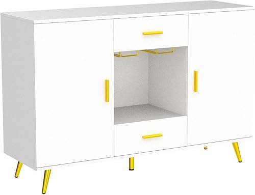 Miniatura 4 de YITAHOME Armario de bufé aparador y bufé con almacenamiento Credenza con estante ajustable soporte para copa de vino cajones cómoda moderna blanca y