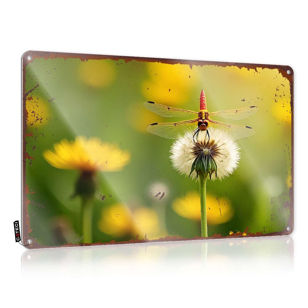 Artwork, Cool Wall Decor Garage Gift For Camper Dragonfly On A Dandelion Flower. | Rustic Clean Wall Art(20X30CM)