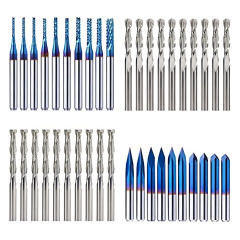 FoxAlien 1/8" Schaft CNC Gravierstichel Fräser-Kit für alle Zwecke, V-Fräser, Spiral-Schaftfräser, 2-schneidige Flach- und Kugelkopf-Schaftfräser zum Fräsmaschinen Cover