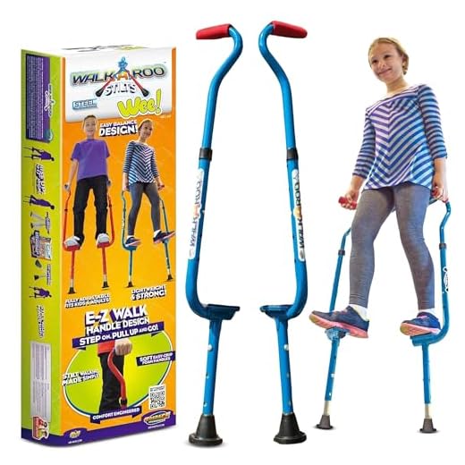 Geospace Original Walkaroo 'Wee' Balance Stilts with Adjustable Height for Little Kids & Beginners (Ages 4+) Active Play, in Assorted Colors (Red or Blue)