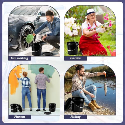 Image of Mumufy 10 Pcs 3.5 Gallon Round Food Grade Bucket with Lid Plastic Buckets Pail with Handle Lid Heavy Duty Buckets for Storing Dry Food Charcoal Camping Fishing(Black)