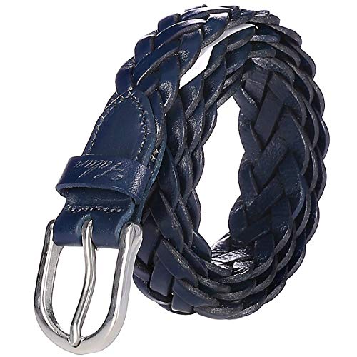 Falari Women's Leather Braided Belt Stainless Steel Buckle