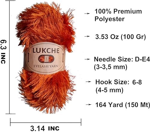Image of Eyelash Fun Fur Yarn Premium 100% Polyester 164 Yds (150 Mt), 3.53 Oz (100 Gr) Colorful Crochet Yarn Dıy Hand Knitting. (Cooper, 3 Skein)