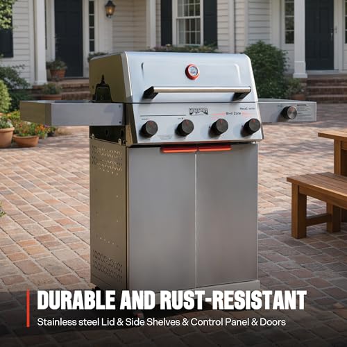 Image of Monument Grills 4+1 Burner Stainless Steel 525 sq.in Propane M2 Gas Grill, 49,000 BTU, Fast Assembly, Outdoor Patio Grill with Broil Zone, Side Burner, Foldable Side Shelf, with 5 Accessories