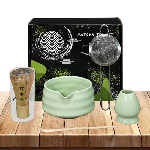 Kit profesional - Juego de ceremonias con batidor, kit de accesorios de piezas, cuenco de té de bambú, agitador, cuchara, soporte, conjunto tradicional japonés | Diseño funciona