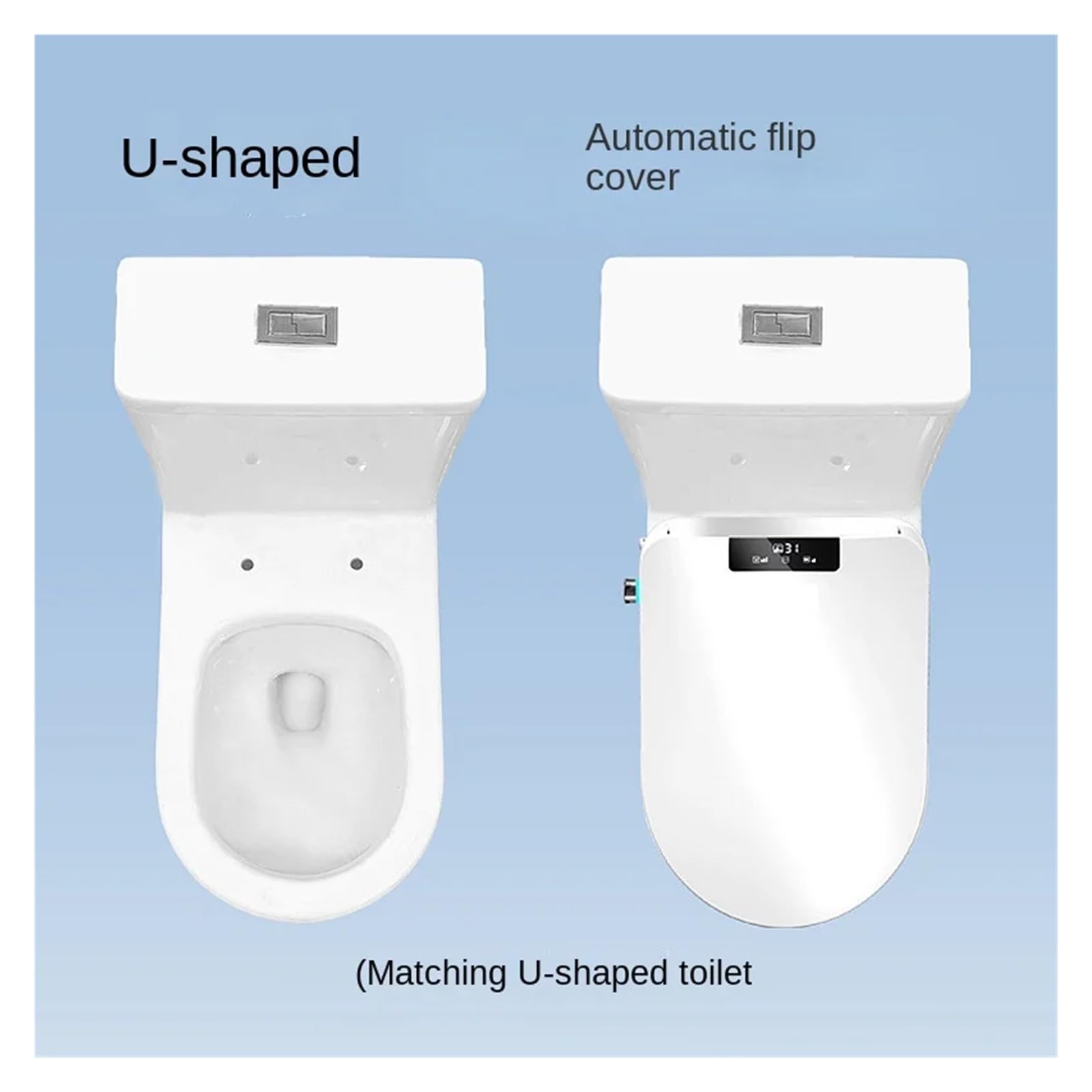 Tavoletta Wc Sedile bidet automatico con funzione di riscaldamento, sedile WC intelligente universale a forma di U e D(49cm Automatic cover,110V-130V)