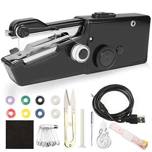 SUNJOYCO Handheld Sewing Machine Portable Mini Sewing Machine for Beginner, DIY Home Travel Sewing Tool Kit for Kid, Cordless Electric Quick Handy Stitching Repair Machine for Fabric Leather Denim