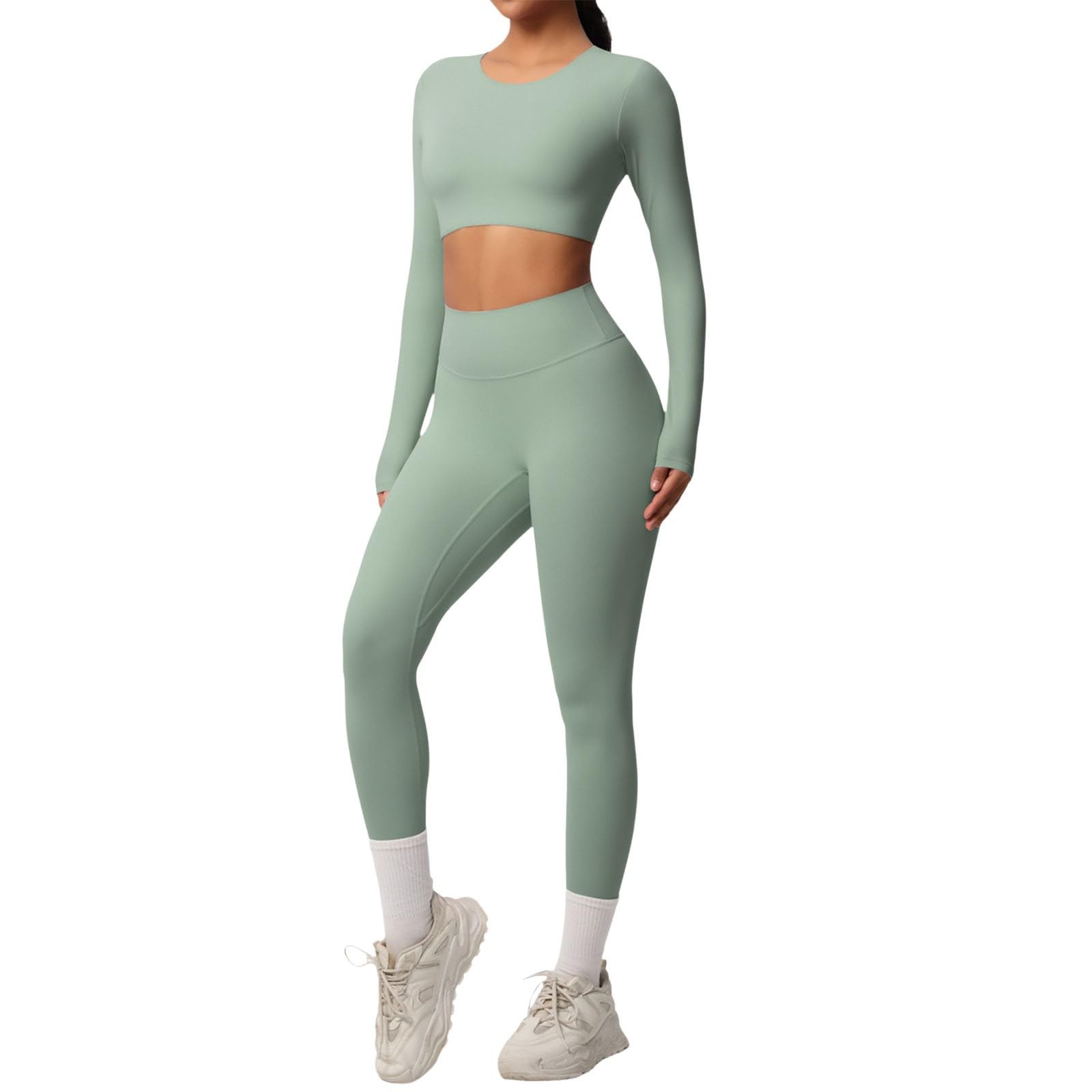 Pantaloni e maniche lunghe traspiranti in tinta unita per allenamento yoga, fitness, corsa, esercizio, abbigliamento sportivo
