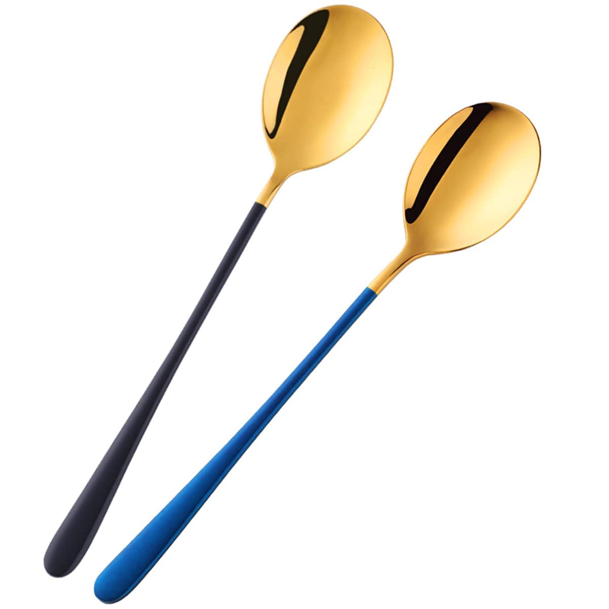 DHRUSIMI 8 Inch Soup Spoons Stainless Steel, Round Head Soup Spoons, Modern Thick Long Handle SUS304 Korean Spoon, Dinner Metal Spoons for Soup, Grain,Dessert,Milk,Tea,Coffee (Gold, Set of 2)