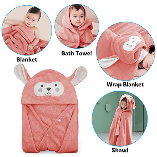 Image of ROMASA Baby Bath Towel Hooded Ultra Soft Towel Highly Absorbent Bathrobe Blanket Toddlers Shower Gifts for Boys Girls- 27.5 inch x 55 inch (Pink)