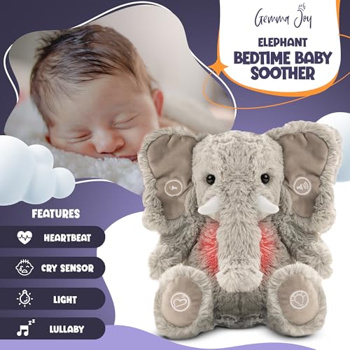 Gemma-Joy-Bedtime-Baby-Soothers-for-Sleep-Cry-Activated-Heartbeat-Stuffed-Animal-for-Baby-Newborn-Calming-Light-Lullaby-Music-White-Noise-Shush-and-Mothers-Heartbeat-Elephant-Rechargeable Gemma Joy Bedtime Baby Soothers for Sleep Cry Activated Heartbeat Stuffed Animal for Baby Newborn Calming Light Lullaby Music White Noise Shush and Mothers Heartbeat Elephant Rechargeable