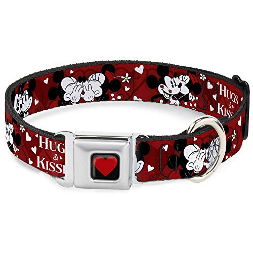 Buckle-Down Dog Collar Seatbelt Buckle Mickey Minnie Hugs Kisses Poses Reds White, Multicolor, 1.5' Wide - Fits 16-23' Neck - Medium (DC-WDY290-WM)